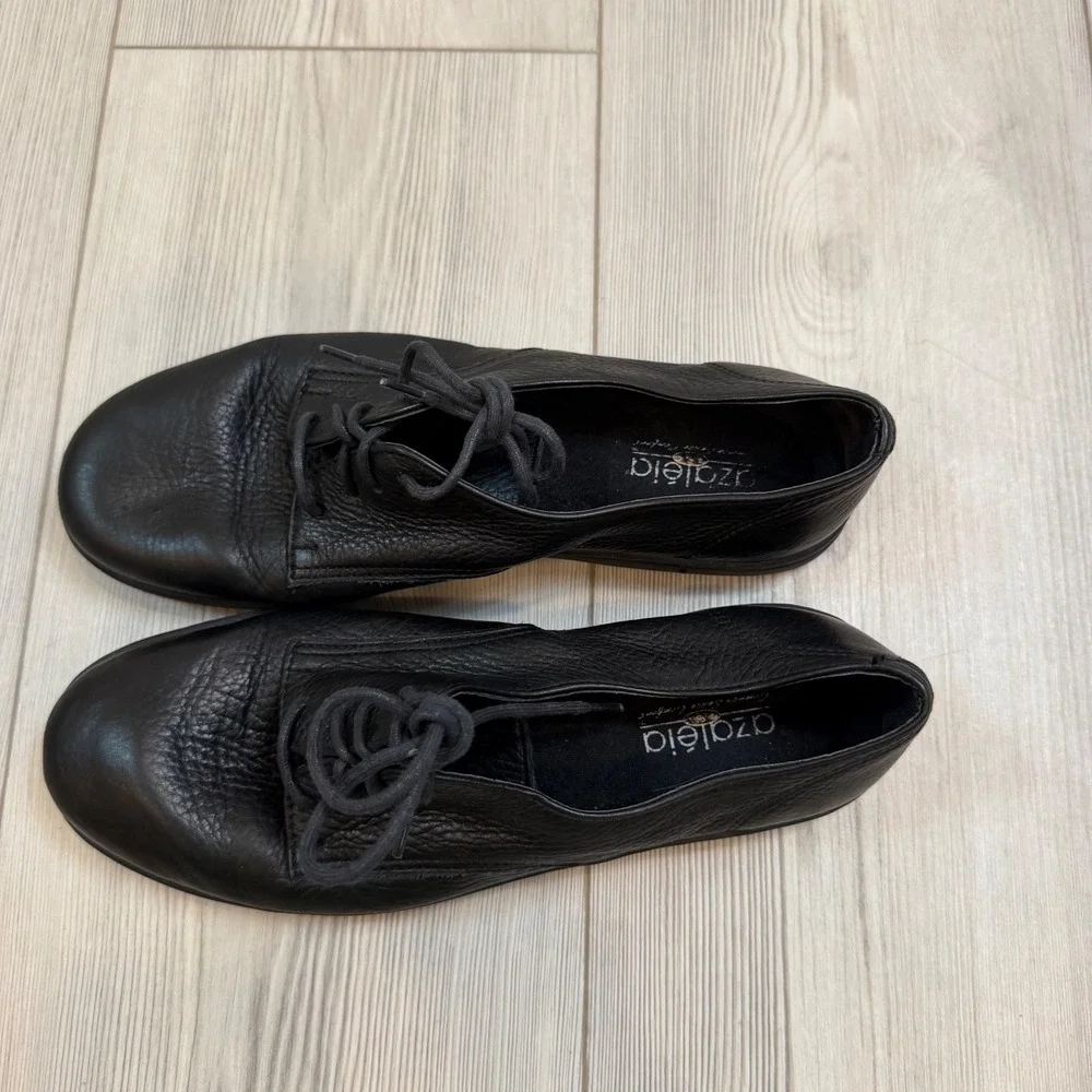 Azaleia Black Leather Lace Up Oxfords Shoes Womens 8 Brazil Comfort Flats